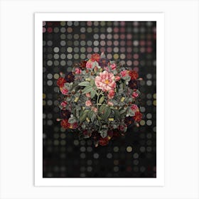 Vintage French Rosebush with Variegated Flower Wreath on Dot Bokeh Pattern n.0190 Art Print