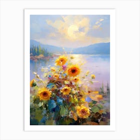 Sunflowers By The Lake 1 Art Print