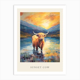 Sunset Brushstroke Impressionsim Style Painting Of A Highland Cow 2 Art Print