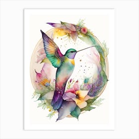 Hummingbird And Mandala Cute Neon 2 Art Print