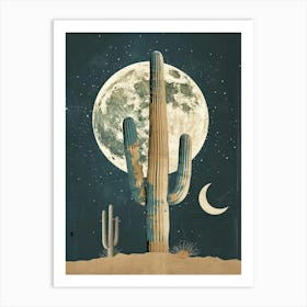 Moon Cactus Minimalist Abstract Illustration 1 Art Print