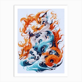 Fox In The Water Art Print