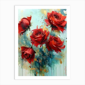 A Dozen Red Roses Alcohol Ink Art Print