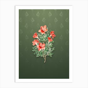 Vintage Brick Red Chinese Azalea Botanical on Lunar Green Pattern n.0338 Art Print