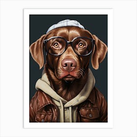 Chocolate Lab Labrador Dog Wearing Glasses Art Print