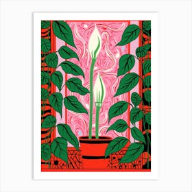 Pink And Red Plant Illustration Peace Lily 1 Art Print