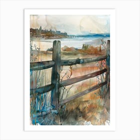 Fence By The Water Art Print