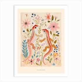 Folksy Floral Animal Drawing Salamander 2 Poster Art Print