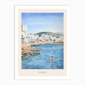 Swimming In Paros Greece 2 Watercolour Poster Art Print