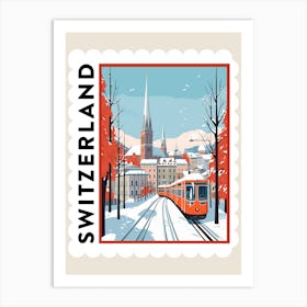 Retro Winter Stamp Poster Zurich Switzerland 2 Art Print