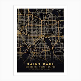 Saint Paul Minnesota USA Black And Gold Map Póster