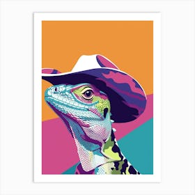 Lizard With A Cow Print Cowboy Hat Modern Abstract Illustration 2 Art Print