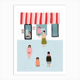 At The Icre Cream Shop Scene, Tiny People And Illustration 3 Art Print