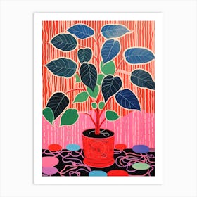 Pink And Red Plant Illustration Rubber Plant Tineke Ficus 2 Art Print