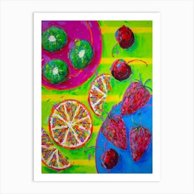 Kiwi Fruit, Oranges, Cherries And Strawberries Art Print