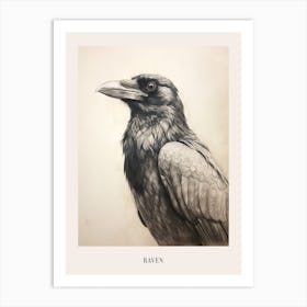 Vintage Bird Drawing Raven 1 Poster Art Print