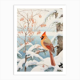 Winter Bird Painting Northern Cardinal 4 Art Print