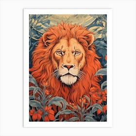 Lion Art Paintingwoodblock Printing Style 1 Art Print