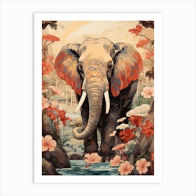 Elephant Animal Drawing In The Style Of Ukiyo E 1 Art Print