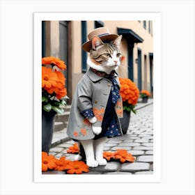 Cat In A Coat 1 Art Print