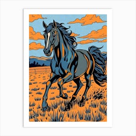 Black Mustang Horse Illustration Art Print