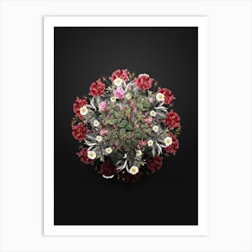Vintage Pink Flowering Rosebush Flower Wreath on Wrought Iron Black n.0961 Art Print