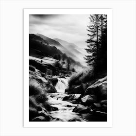Black And White Mountain Stream Art Print