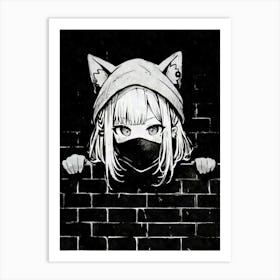 Kawaii Aesthetic Dark Nekomimi Anime Cat Girl Urban Graffiti Style Art Print