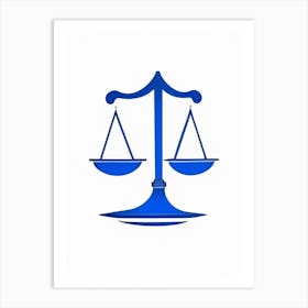 Balance Scale Symbol Blue And White Line Drawing Art Print