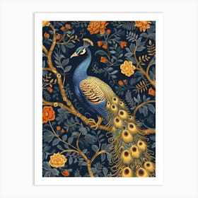 Mustard & Gold Peacock Wallpaper Inspired Art Print