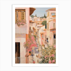 Marbella Spain 1 Vintage Pink Travel Illustration Art Print