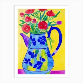 Colorful Flowers In A Teapot Art Print