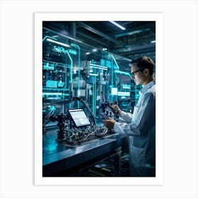 Cyber Industrial Factory With An Ai Manager Overseeing A Network Of Robotic Welding Arms And Automat (3) Art Print