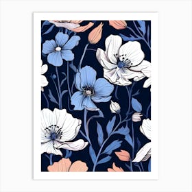 Blue And White Flowers Art Print