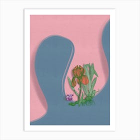 Iris and Bull on Abstract Landscape – Nature-Inspired Modern Print Art Print