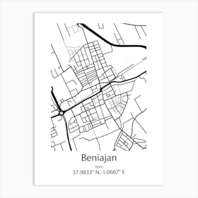 Beniajan,Spain Minimalist Map Art Print