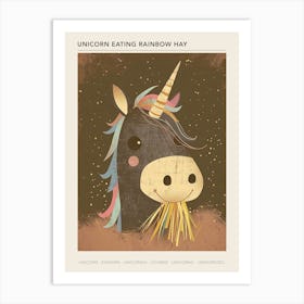 Unicorn Eating Rainbow Hay Muted Pastels Poster Art Print