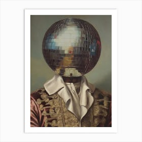 DiscoHead King, Surrealistic Disco Ball Maximalist Baroque Portrait Art Print