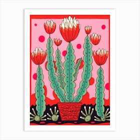 Pink And Red Plant Illustration Pencil Cactus 1 Art Print