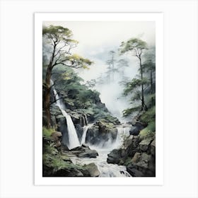 Nachi Falls In Wakayama Nikko In Tochigi, Japanese Brush Painting, Ukiyo E, Minimal 4 Art Print