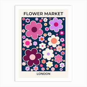 Flower Market London Purple Pink Blue Art Print