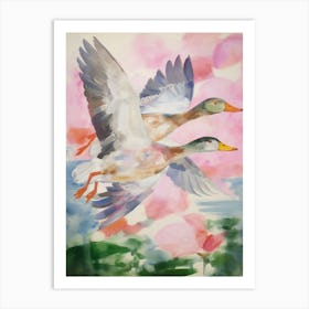 Pink Ethereal Bird Painting Mallard Duck 2 Art Print