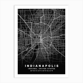 Indianapolis Indiana USA Black Map Art Print