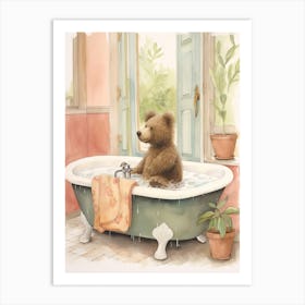 Teddy Bear Painting On A Bathtub Watercolour 4 Art Print