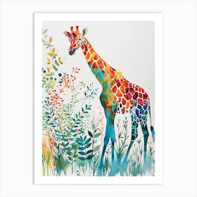 Giraffe Colourful Watercolour 1 Art Print