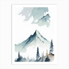 Mountain And Forest In Minimalist Watercolor Vertical Composition 43 Art Print