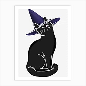 Whimsical Black Cat In A Witch Hat Art Print