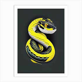 Yellow Lipped Sea Krait Snake Tattoo Style Art Print