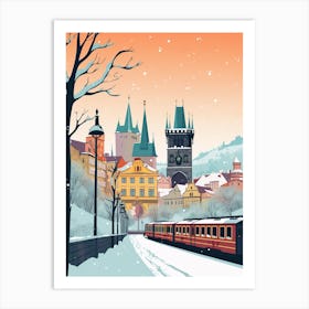 Vintage Winter Travel Illustration Prague Czech Republic 1 Art Print