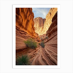 Sandstone Canyon Hugged Closely By Time With Intricate Curves Of Erosion Building Fluid Trails Down Art Print